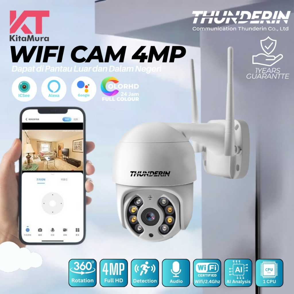 Kamera cctv APP ICSEE 5MP oudoor cctv mini sambung waterproof antiair rotate 360 Aplikasi ICSEE