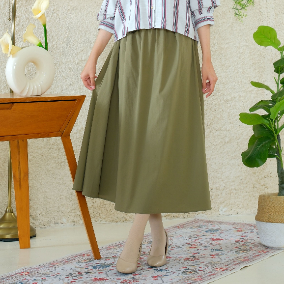 RILLEY - Rok Sevia Rok Wanita Hitam Polos Midi Skirt Bahan Nilon