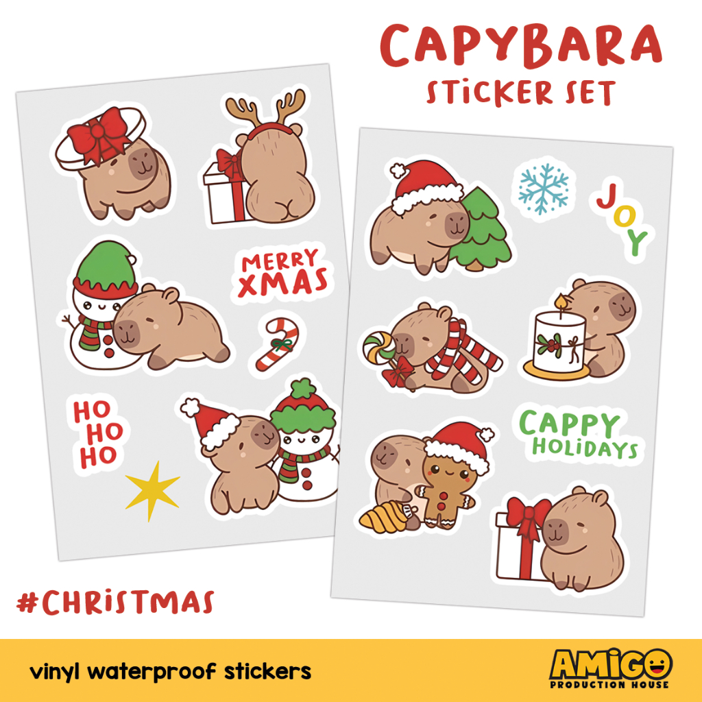 

Sticker Capybara Christmas Vinyl Waterproof Lucu