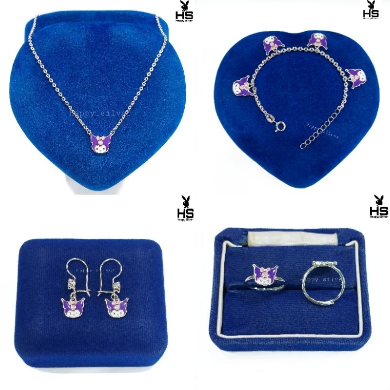 Set Perhiasan Anak Perak Asli 925 Model Kuromi Cat - Perhiasan Anak Ada Suratnya
