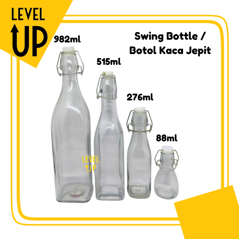 BOTOL KACA JEPIT / SWING BOTTLE white/Glass Bottle Minuman Kopi/Susu/Juice/Teh/Jus/Minyak/Oil