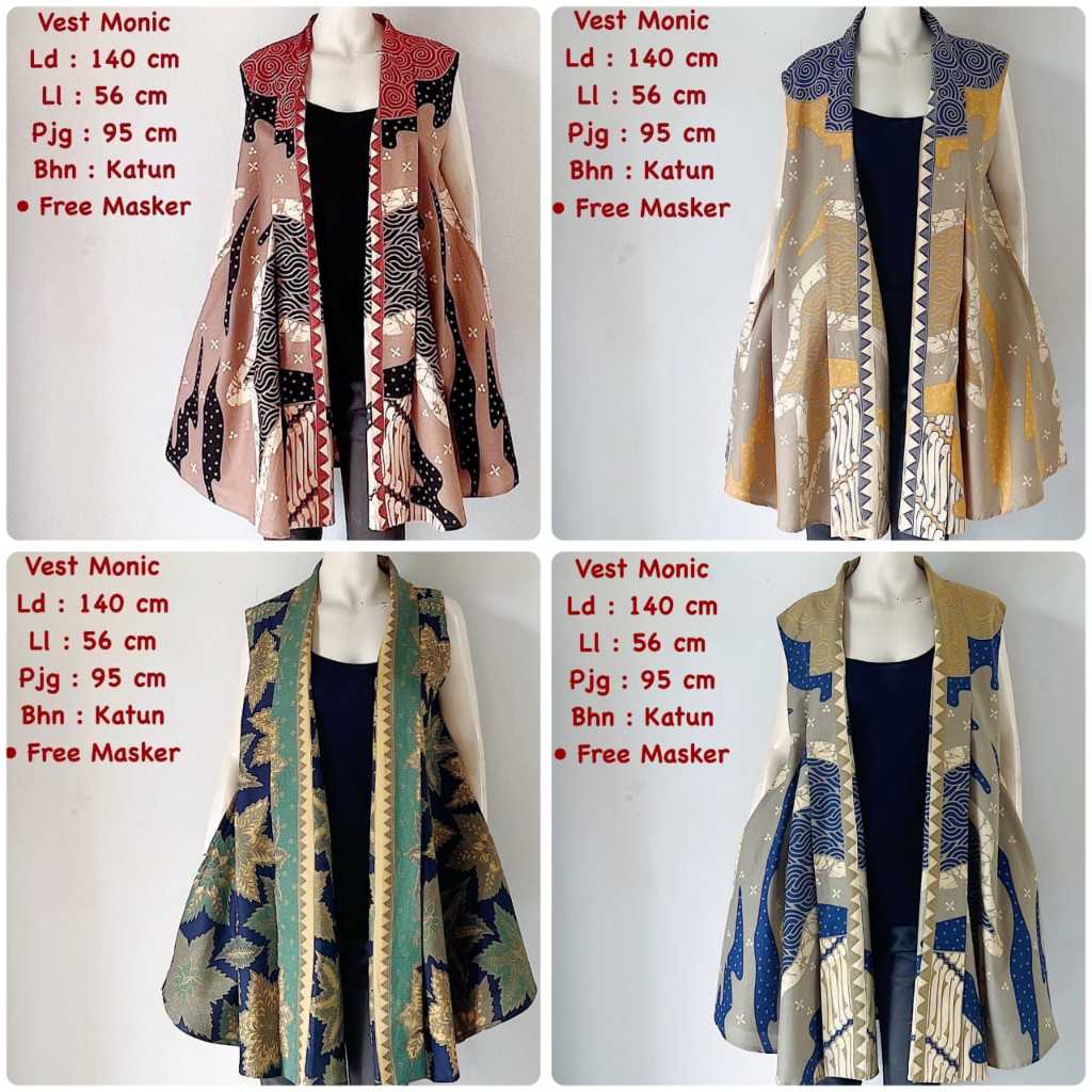 VEST BATIK MONIC TANPA LENGAN  / VEST BATIK TERBARU / BAJU NGANTOR / BAJU KONDANGAN / BATIK MODERN /