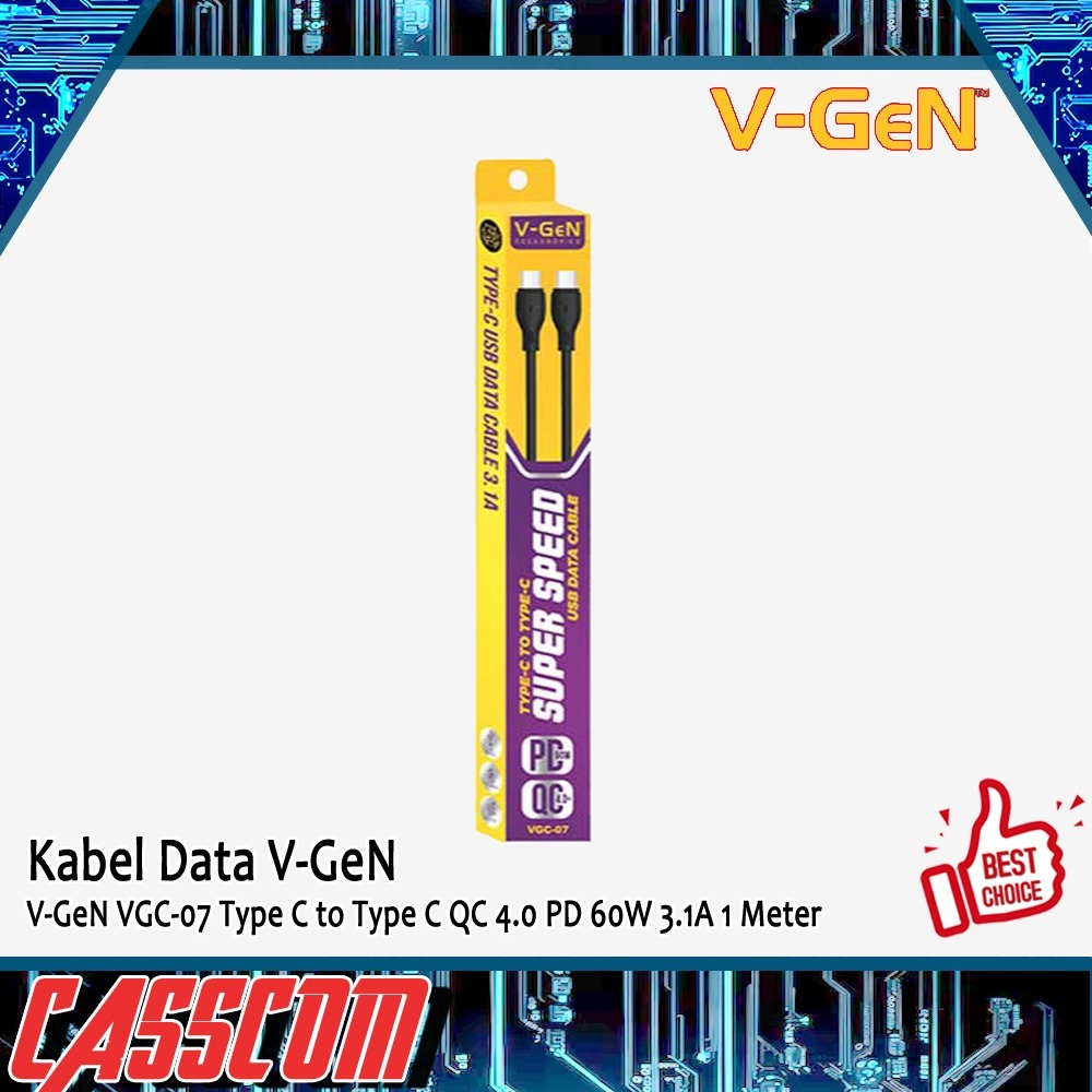 Kabel Data V-GeN VGC-07 Type C to Type C QC 4.0 PD 60W 3.1A 1 Meter