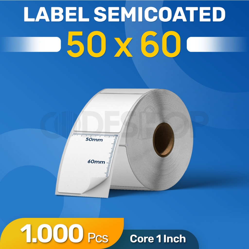 

Label Semicoated 50x60 mm Stiker Printer Barcode Zebra TSC Honeywell Argox Postek Zenpert Sato