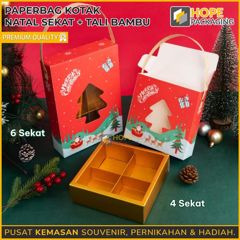 

Paper Bag Kotak Natal + Tali Bambu / Box Natal Sekat 4/6 / Kotak Dus Jinjing / Box Packaging Kue Natal / Gift Box Christmas