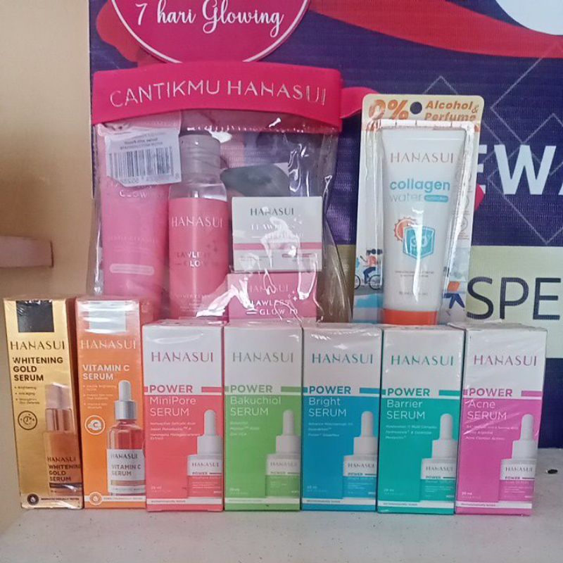 Paket Lengkap Hanasui Flawless Glow 10 Paket Hanasui Collagen Water Sunscreen SPF 30 Sunscreen Hanas