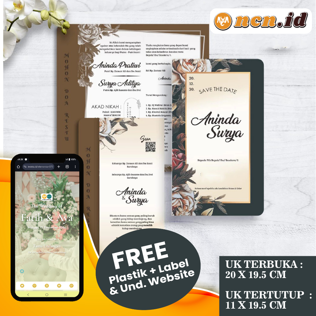 

NCN.ID Undangan Pernikahan MODEL A BAHAN BC Murah TERBAIK Elegant Rustic Termurah di indonesia FREE PLASTIK OPP LABEL Undangan Digital Website