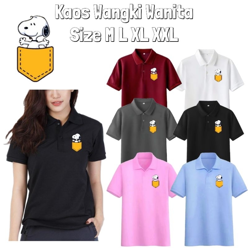 Kaos Polo Shirt Atasan Wanita Dewasa Motif Kantong Dog Putih Baju Cewek Size M L XL XXL