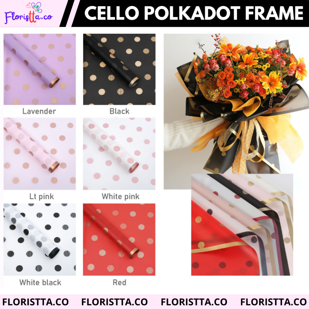 

(Lembaran) Kertas Buket Cellophane Polkadot Frame semi transparant flower wrapping