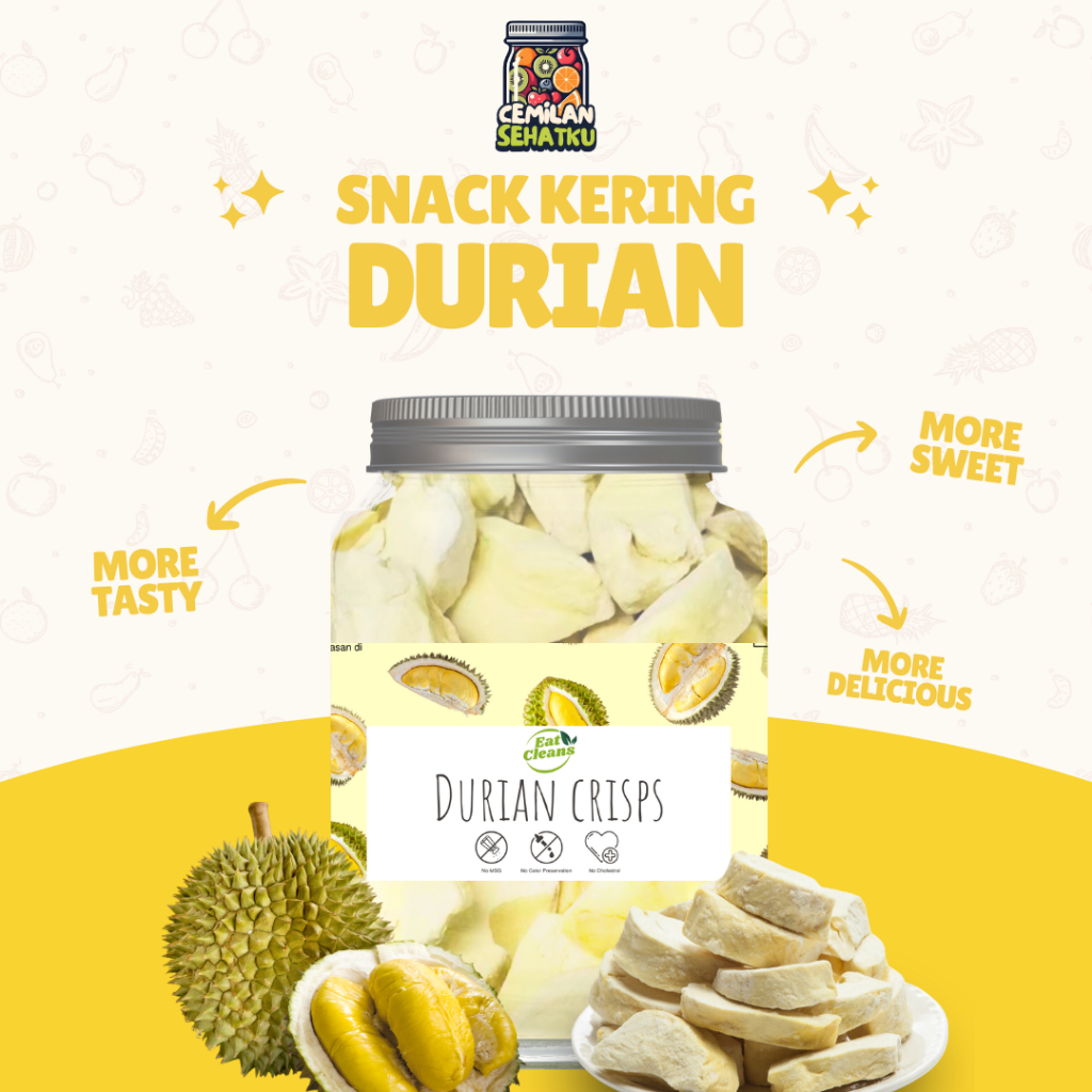 

Snack Freeze Dried Fruit - Snack Keripik Durian Kering - Camilan Sehat Durian Kering Beku - Cemilan Diet Durian Dried Fruit - Freeze Dried Durian - Durian Vacuum Freeze Dried - Snack Thailand Cemilan Instan