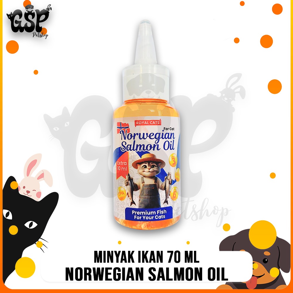 Royal Cats Norwegian Salmon Oil 70 ML | Norwegian Premium Salmon Fish Oil 60 ml + 10 ml | Vitamin Bu