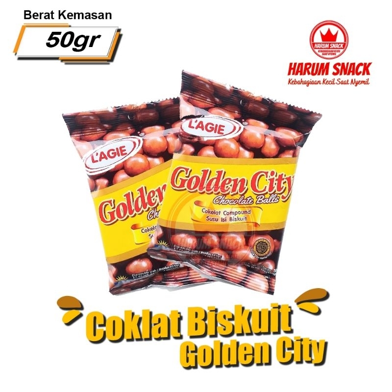 

COKLAT BISKUIT GOLDEN CITY LAGIE 50gram [Harum Snack Official] BOLA WAFER COKLAT ENAK