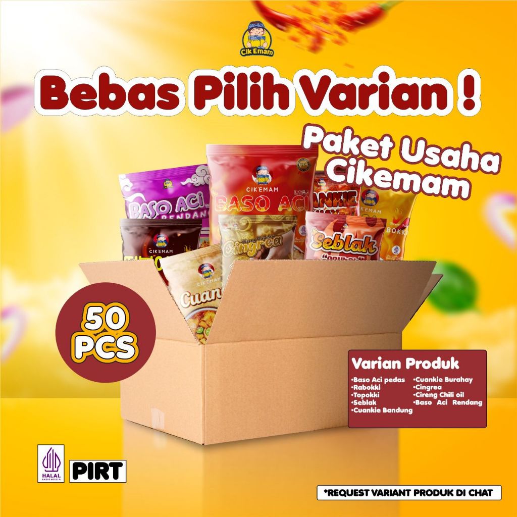 

Cik'Emam - Paket Usaha Cikemam Cikukeun Rabokki Topokki Baso Aci Seblak Cingrea Basreng Usus Pisang Coklat Paket Usaha Termurah Halal