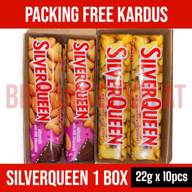 

SILVERQUEEN 1 BOX ISI 10 PCS X 22GR CAMILAN/CEMILAN/MAKANAN COKELAT