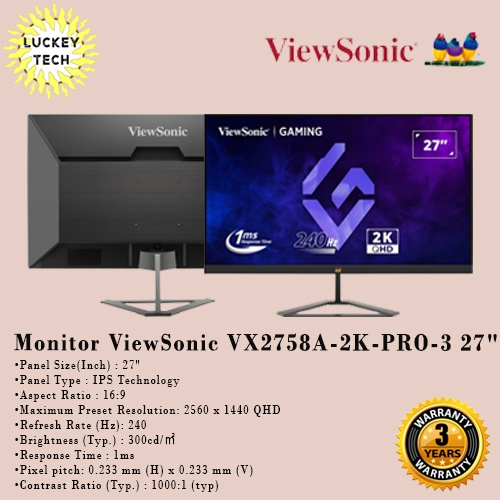 ViewSonic VX2758A-2K-PRO-3 Monitor Gaming 27"