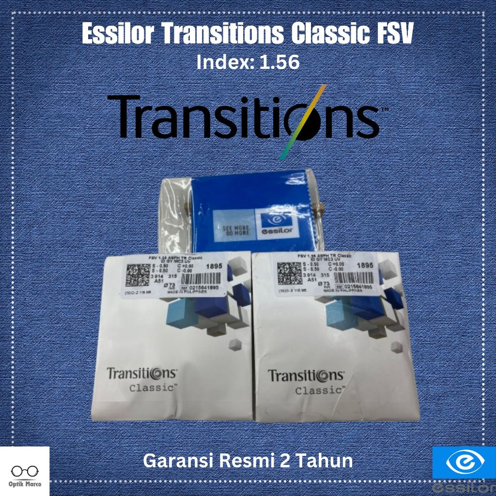 Lensa Kacamata Photochromic Essilor Transitions Classic FSV 1.56