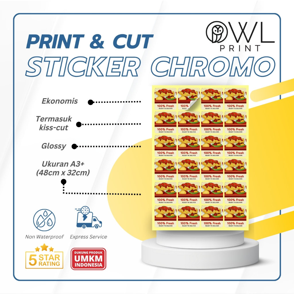 

Cetak Stiker Kromo / BONTAK A3+ Cut / Label Makanan / Label Kemasan /Onlineshop