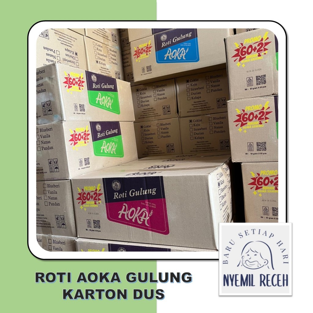 

Roti Aoka Gulung Karton Dus Isi 60 Bonus 2 Buah Bisa Campur atau Mix