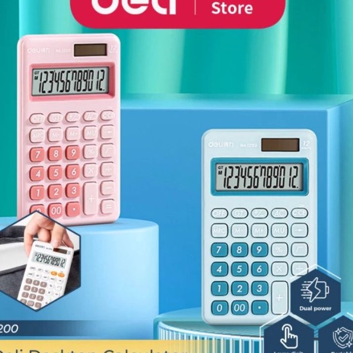 

KF7 Deli M Desktop Calculator Kalkulator Meja M Poble Dual Power 3 Warna 12