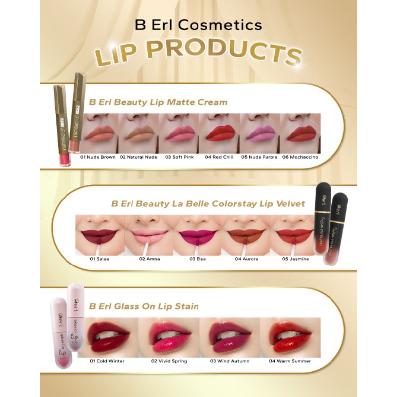 B ERL GLASS ON LIP STAIN LIP VELVET LIP MATTE CREAM. BERL COSMETICS LIPSTIK WUDHU FRIENDLY AIZA