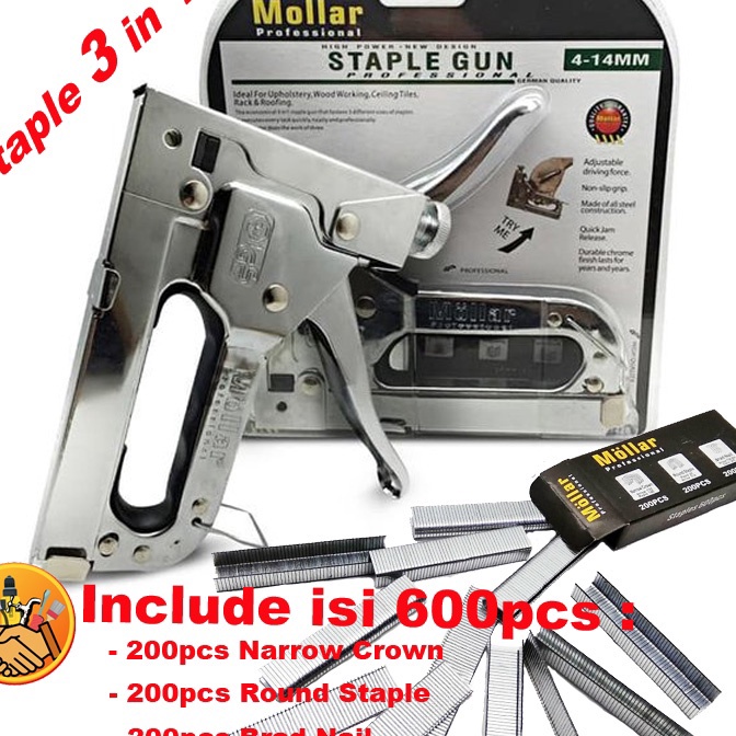 

KI3 Staple Gun Tembak Tacker Staples Stepler Hekter mollar 3in1 jok kulit kardus