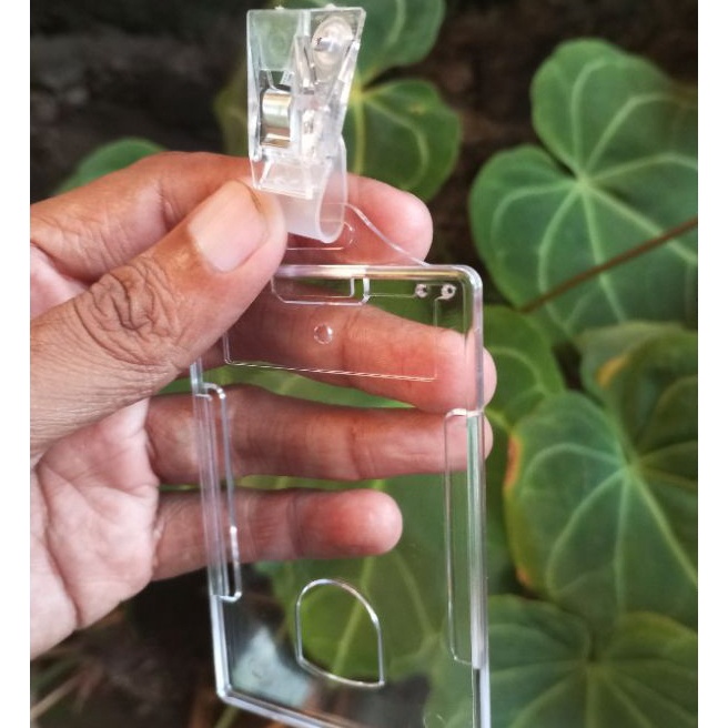 

HJ6 Tempat id card name tag acrylic bening akrilik import plus jepitan penjepit idcard transparant