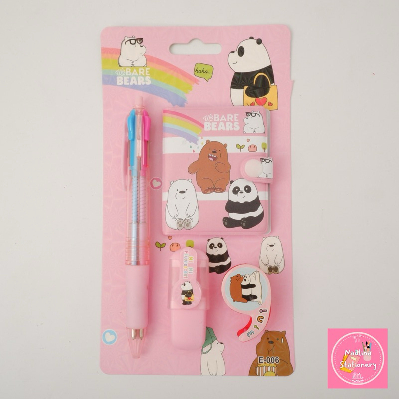 

Set Alat Tulis Mini We Bare Bears Isi Notebook Pulpen Washi Tape