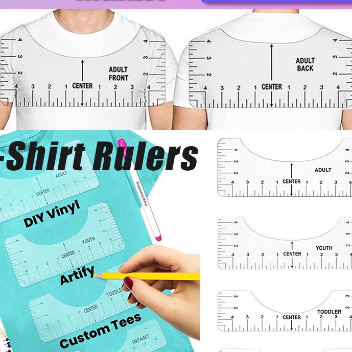 

HJ6 8Pcs TShirt Ruler Transparent Penggaris Ziegel Penggaris Kaos Untuk Sablon V Neck TShirt Alnment Tool