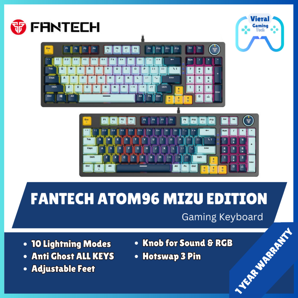 8K7V Fantech Atom96 Mk890V2 Mizu Edition Rgb Keyboard Gaming Mechanical Full Size