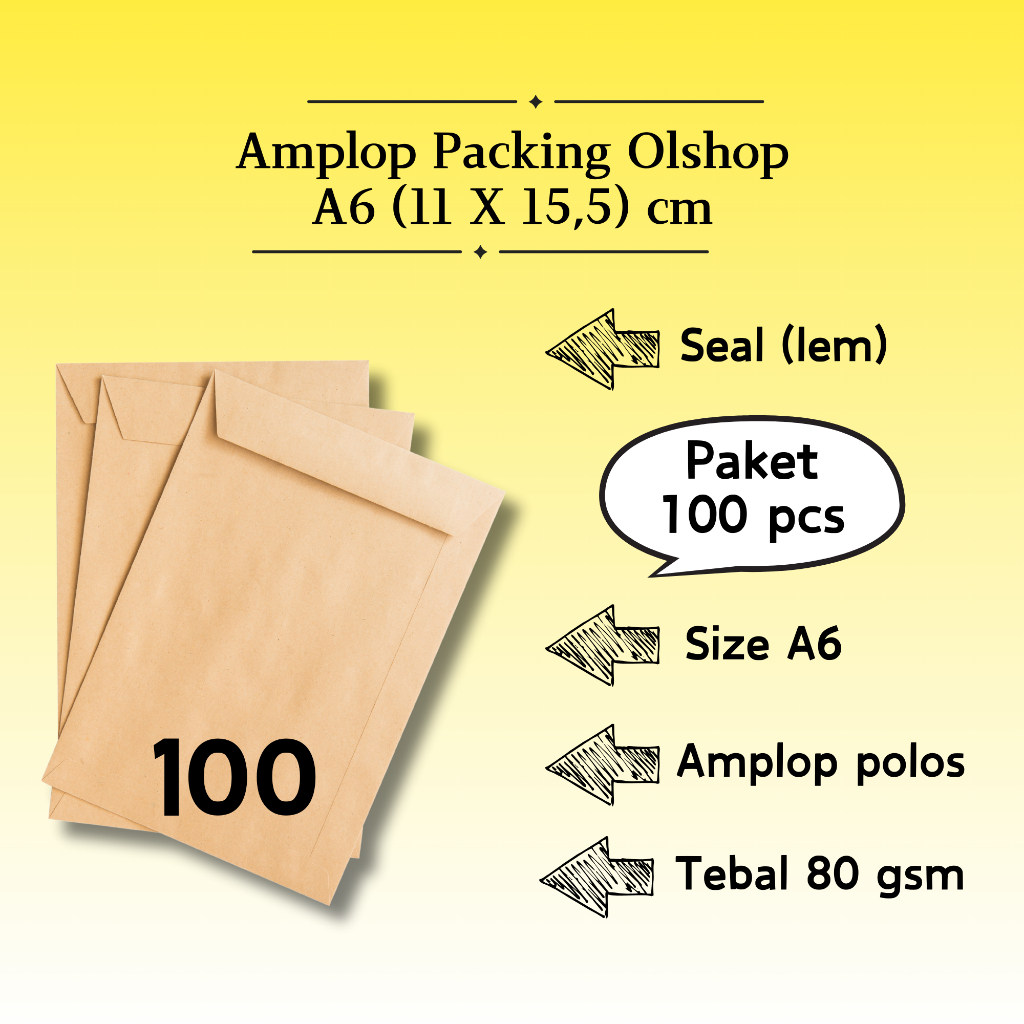 

100 Pcs Potrait - Amplop Packaging Kraft Potrait Amplop Klasik Coklat Polos Seal (Pakai Lem) 11 x 15,5 cm