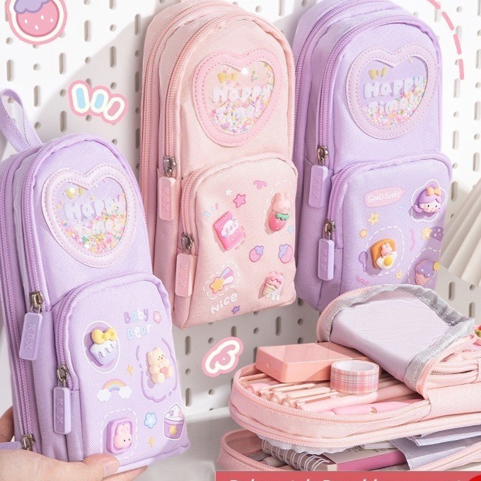 

Flash Sale Gaya Tempat pensil kotak 3D Anak perempuan Lucu Kotak pensil kanvas 6 ruangKotak pensil anak es krim