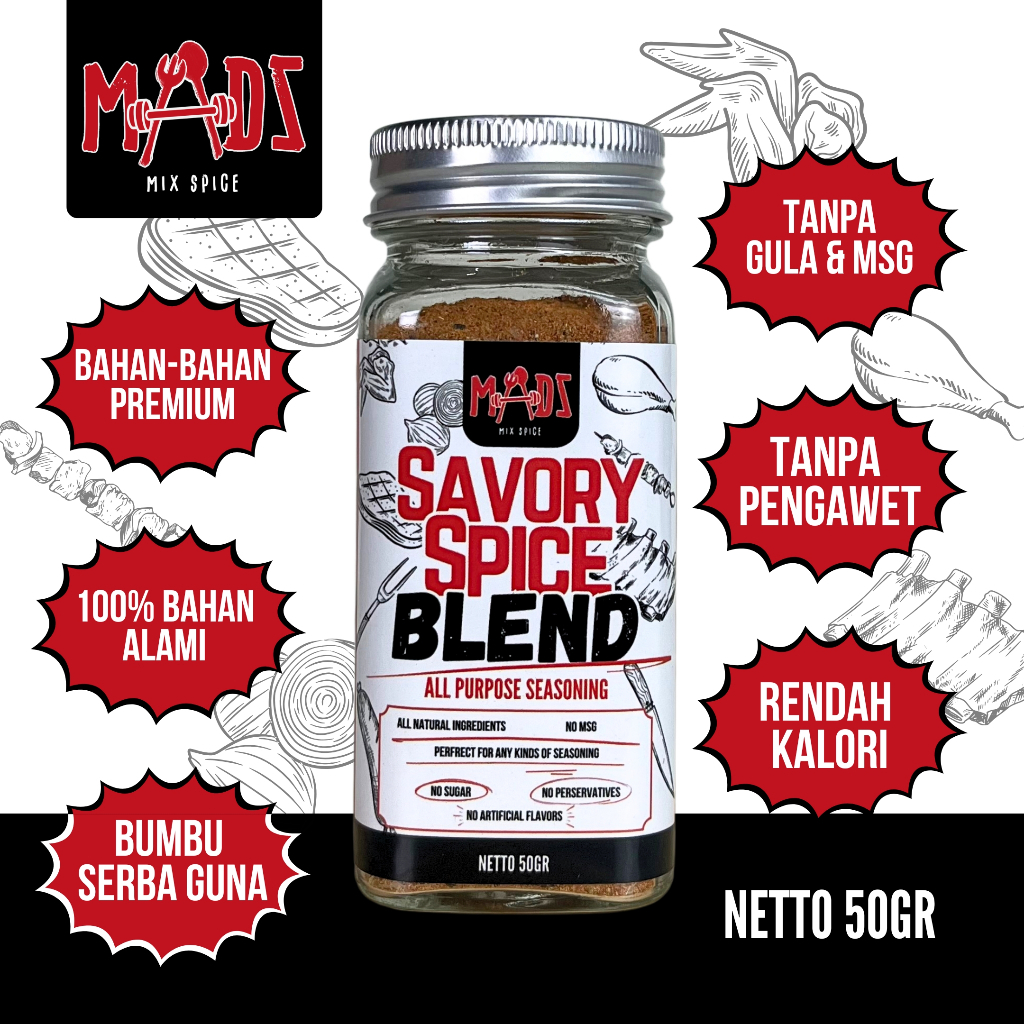 

Madz Mix Spice Bumbu Marinasi Healthy Dry Rub, Serba Guna, Tanpa Gula + Rendah Kalori + Tanpa MSG + Bahan Premium50gr/ 1 Pcs [Original Savory Spice Blend]