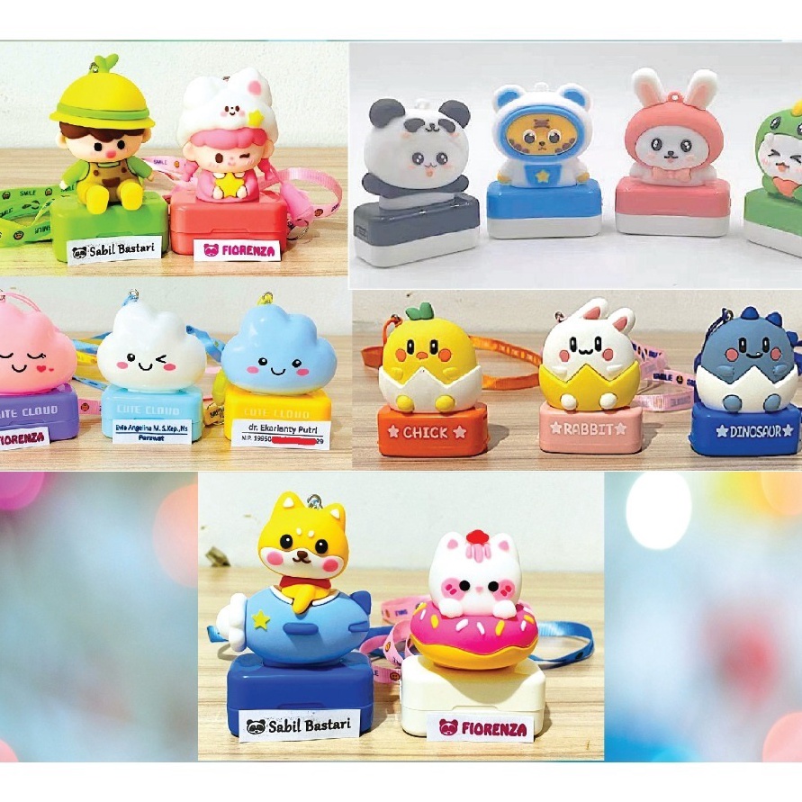 

FG2 Stamp Custom stamp gantungan tali stempel nama Karakter Animal panda rabbit frog ter