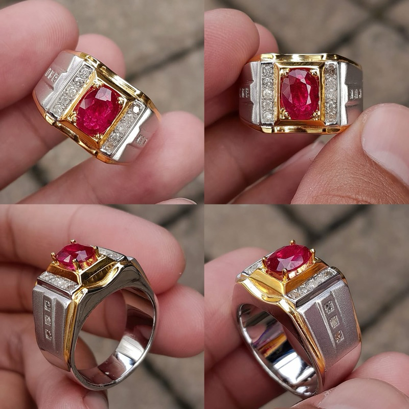 cincin pria batu merah ruby&berlian