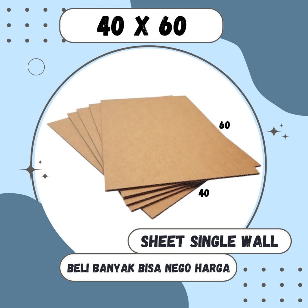 

Kardus Lembaran 40x60 / 30x60 / 20x60 / 10x60 Sheet Polos Single Wall Packing Karton Coklat Warna Packing