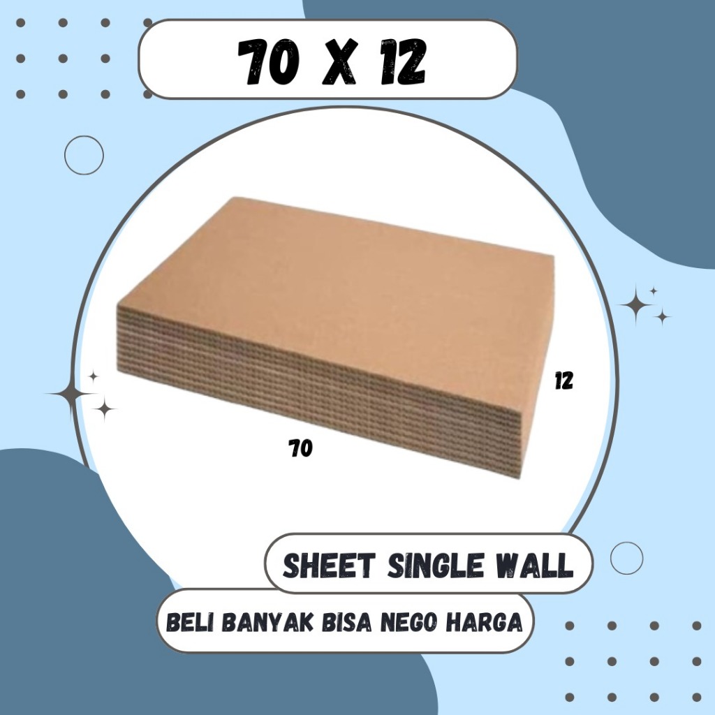 

Kardus Lembaran 70x12 / 60x12 / 50x12 / 40x12 Sheet Polos Single Wall Packing Karton Coklat Warna Packing