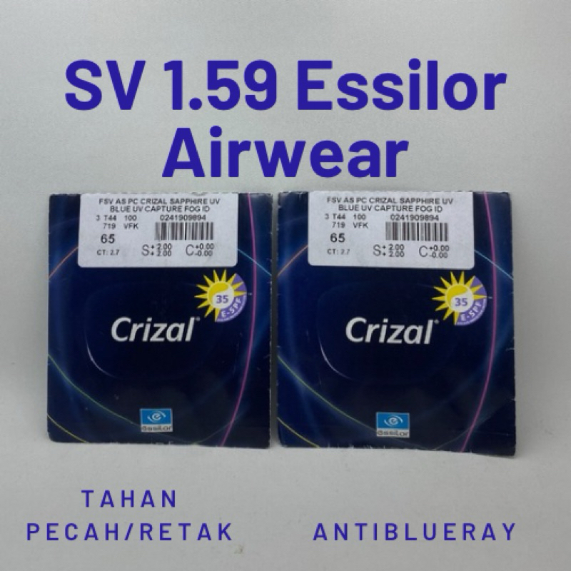 Lensa 1.59 Essilor airwear - polikarbonat antiblueray, coating sapphire