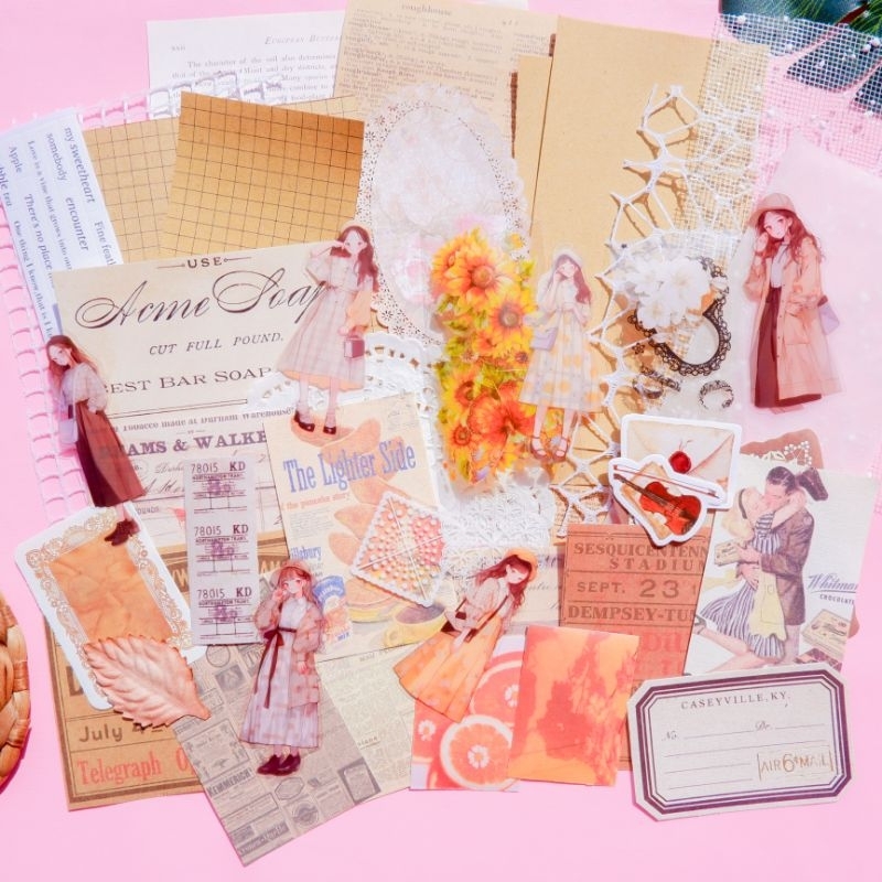 

[CRAFTIPLE] 46pcs Journal Kit Vintage Paper Sticker Deco Fabric Snow Spider