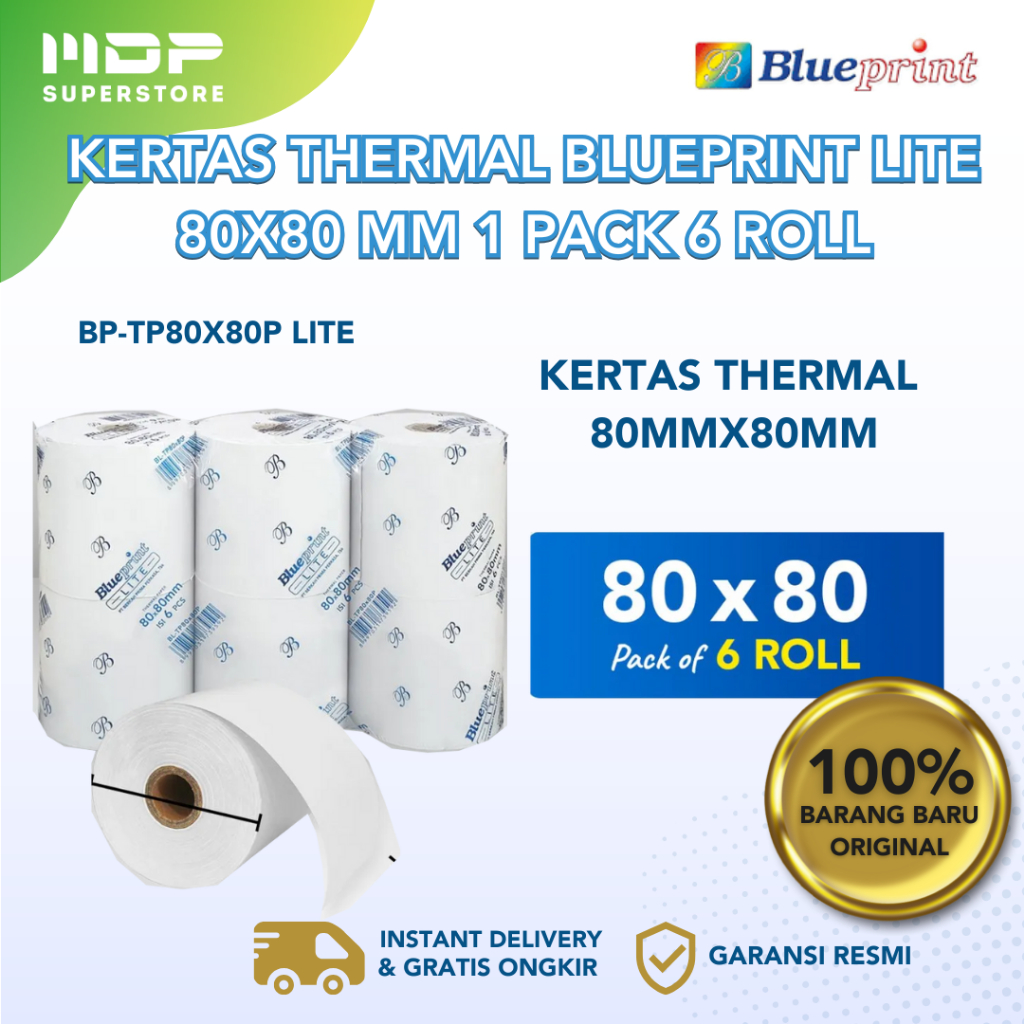 

KERTAS THERMAL BLUEPRINT LITE 80x80mm BP-TP80X80P (1 PACK 6 ROLL)