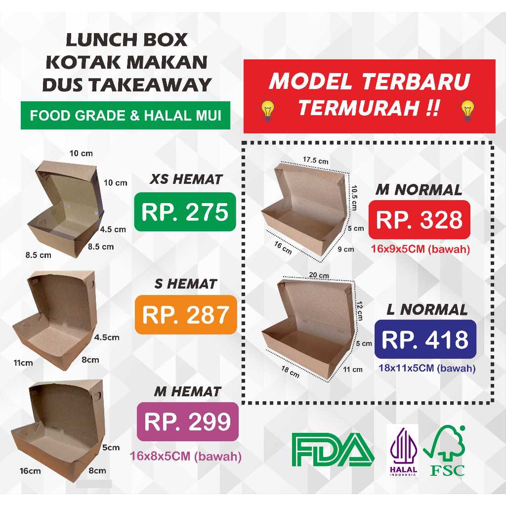 LUNCH BOX PAPER - LARGE / KOTAK MAKAN / DUS NASI / KOTAK BUNGKUS NASI / KOTAK TAKEAWAY NASI GORENG A