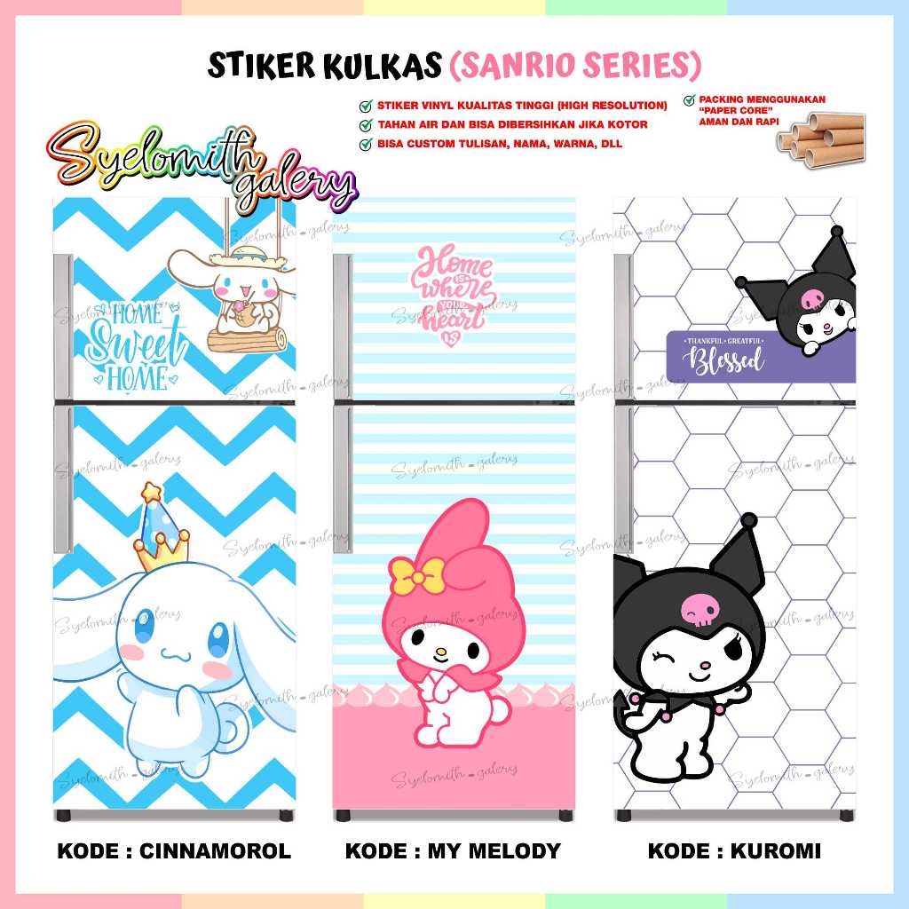 Stiker Kulkas Sanrio - Sticker Kulkas Cinamorol - Stiker Kulkas Melody - Stiker Kulkas Kuromi