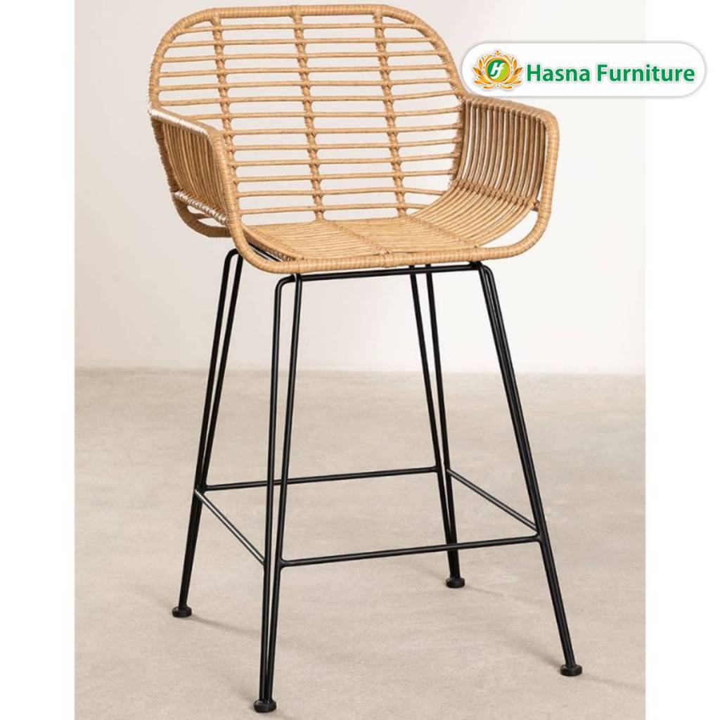 Kursi Bar Besi Bar Stool Anyaman Rotan Sintetis