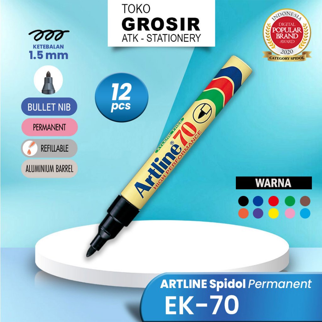 

GROSIR Spidol Permanen Artline 70 (12 PCS) / EK-70 Permanent Marker
