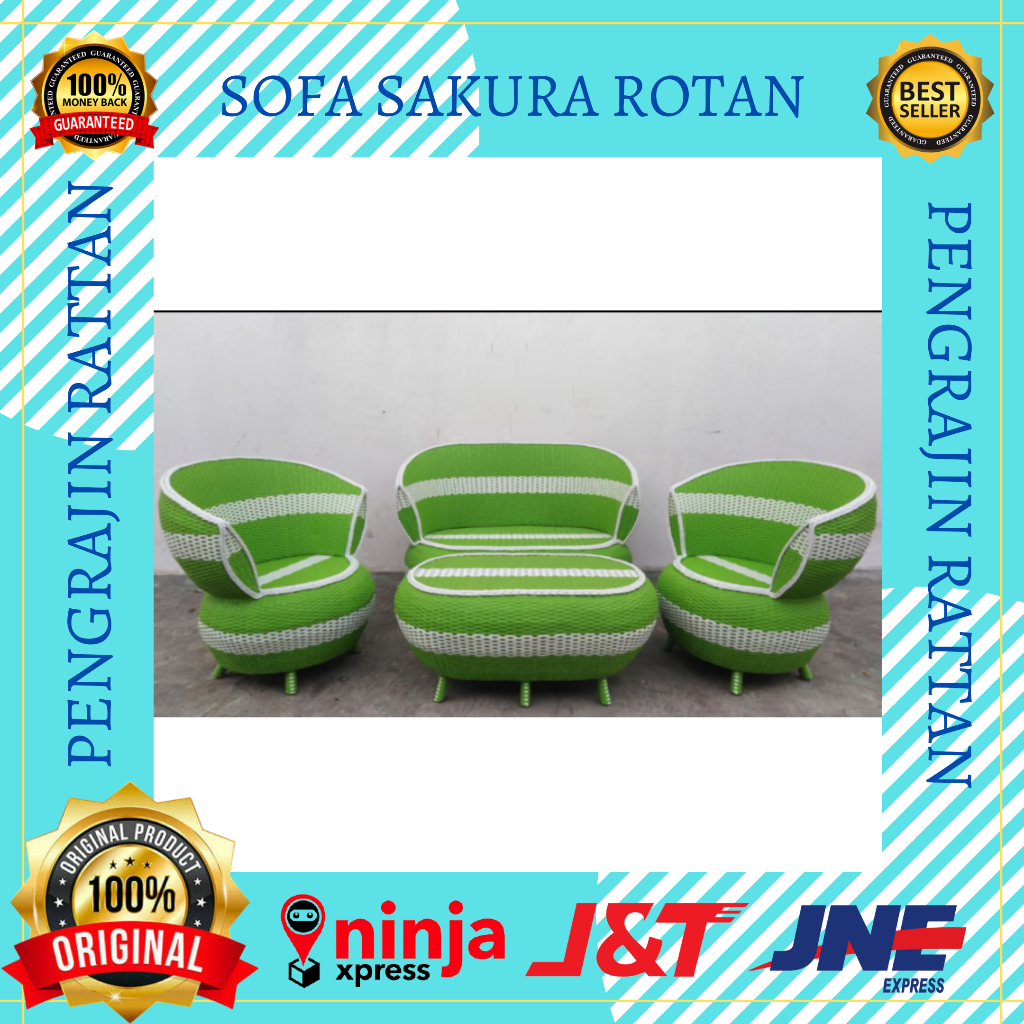 1 Set Sofa Kursi Korsi Bangku Teras Sakura Malas Santai Anyaman Rotan Rattan Sintetis Gentong Bulat 