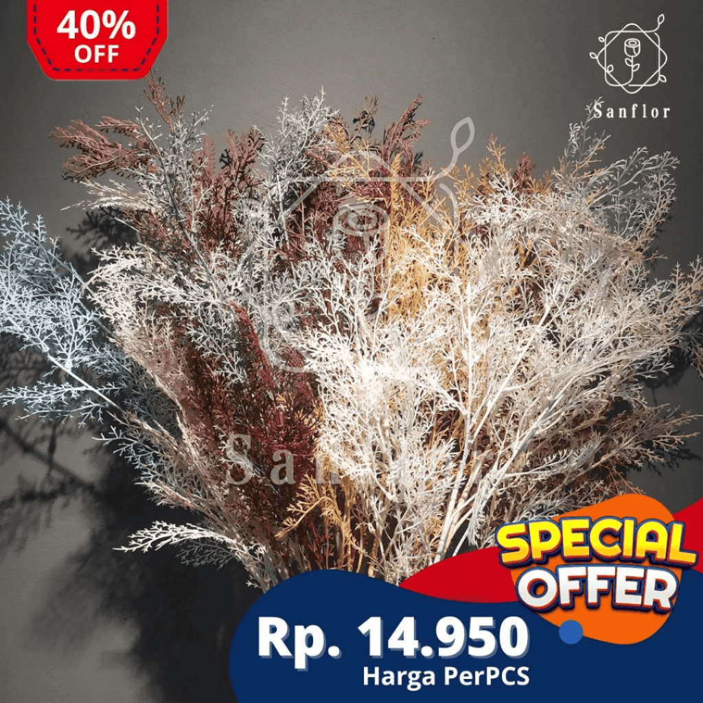 Daun Cemara asparagus /bunga artificial smoke bush