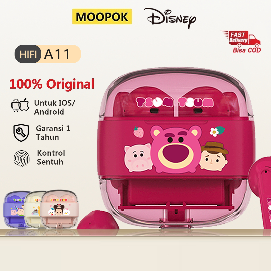Disney A11 Earphone Bluetooth 5.3 TWS Headset Dukungan 100% Ori untuk Android/IOS HIFI Musik Dengan 