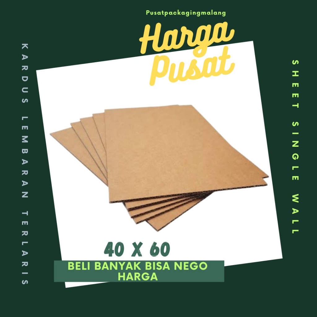 

Sheet 40x60 / 40x50 / 40x40 / 40x30 / 40x20 / 40x10 Lembaran Bahan Polos Single Wall Kardus Coklat Karton Packing