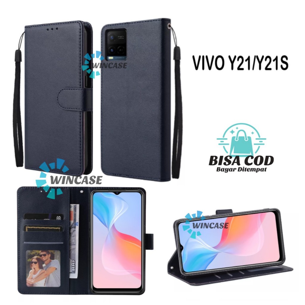 Flip Case VIVO Y21/Y21S Leather Flip Cover Case Kulit - Casing Dompet Flip Case  Leather