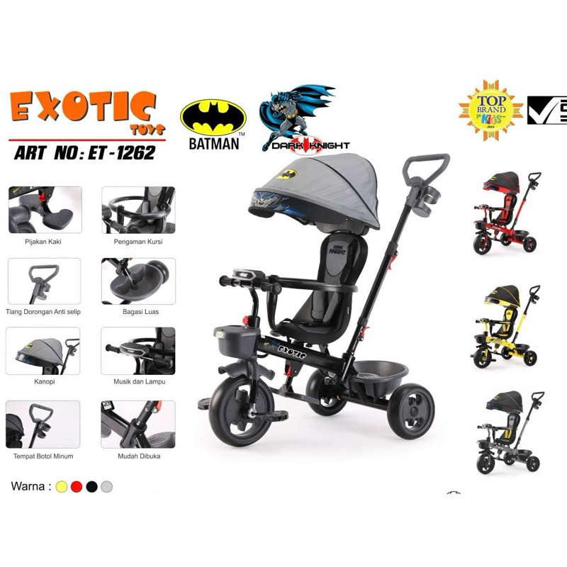 Sepeda roda 3 tiga anak Exotic ET 1262 Batman ET 1267 ET 1268 1269 tricycle stroller dorong