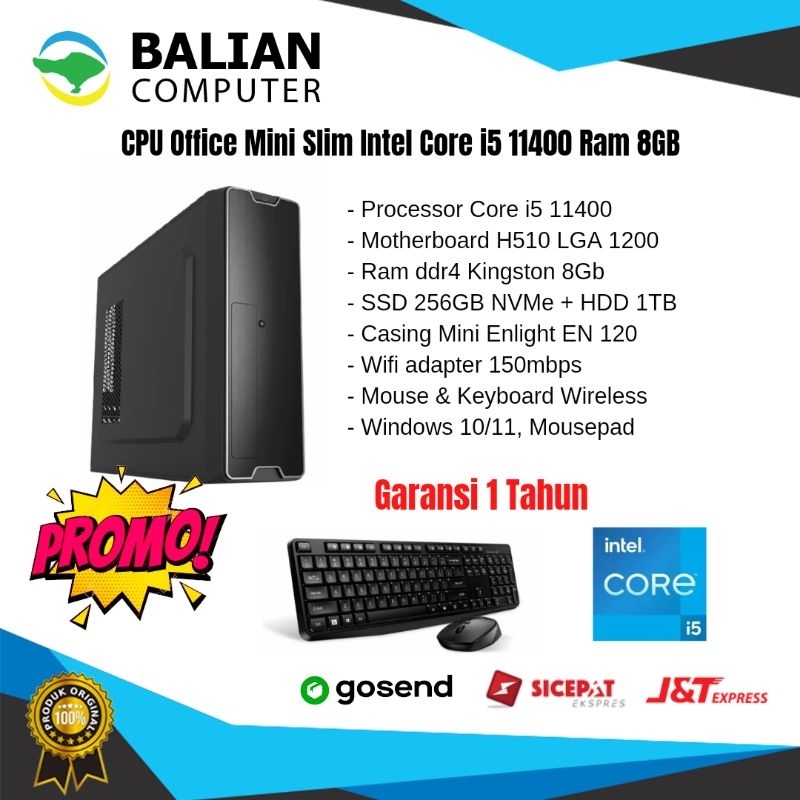 CPU Office Intel Core i5 Gen 11 Ram 8GB SSD 256GB HDD 1TB Garansi 1 Tahun